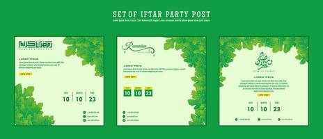 Set of Iftar Party invitation, Iftar mean is breakfasting. social media template with islamic background design vector