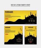 Set of Iftar Party invitation, Iftar mean is breakfasting. social media template with islamic background design vector