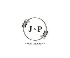 initial JP letters hand drawn feminine and floral botanical logo suitable for spa salon skin hair beauty boutique and cosmetic company. vector
