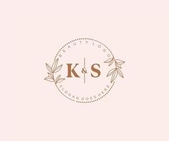 initial KS letters Beautiful floral feminine editable premade monoline logo suitable for spa salon skin hair beauty boutique and cosmetic company. vector