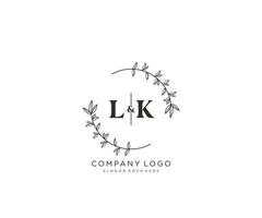 initial LK letters Beautiful floral feminine editable premade monoline logo suitable for spa salon skin hair beauty boutique and cosmetic company. vector