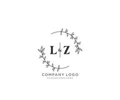 initial LZ letters Beautiful floral feminine editable premade monoline logo suitable for spa salon skin hair beauty boutique and cosmetic company. vector