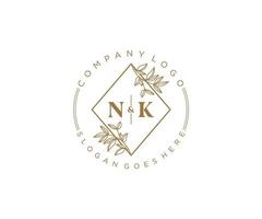 initial NK letters Beautiful floral feminine editable premade monoline logo suitable for spa salon skin hair beauty boutique and cosmetic company. vector