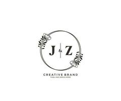 initial JZ letters hand drawn feminine and floral botanical logo suitable for spa salon skin hair beauty boutique and cosmetic company. vector