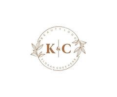 initial KC letters Beautiful floral feminine editable premade monoline logo suitable for spa salon skin hair beauty boutique and cosmetic company. vector