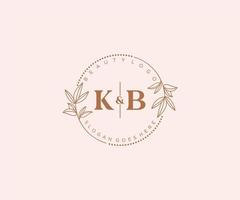 initial KB letters Beautiful floral feminine editable premade monoline logo suitable for spa salon skin hair beauty boutique and cosmetic company. vector