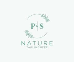 initial PS letters Botanical feminine logo template floral, editable premade monoline logo suitable, Luxury feminine wedding branding, corporate. vector