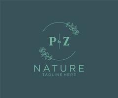 initial PZ letters Botanical feminine logo template floral, editable premade monoline logo suitable, Luxury feminine wedding branding, corporate. vector