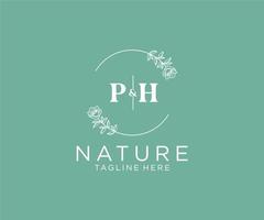 initial PH letters Botanical feminine logo template floral, editable premade monoline logo suitable, Luxury feminine wedding branding, corporate. vector