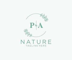 initial PA letters Botanical feminine logo template floral, editable premade monoline logo suitable, Luxury feminine wedding branding, corporate. vector