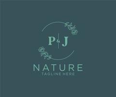 initial PJ letters Botanical feminine logo template floral, editable premade monoline logo suitable, Luxury feminine wedding branding, corporate. vector