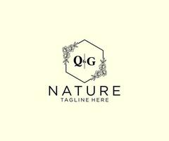 initial QG letters Botanical feminine logo template floral, editable premade monoline logo suitable, Luxury feminine wedding branding, corporate. vector