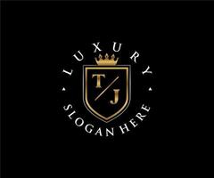 Initial TJ Letter Royal Luxury Logo template in vector art for Restaurant, Royalty, Boutique, Cafe, Hotel, Heraldic, Jewelry, Fashion and other vector illustration.