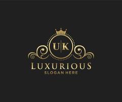Initial UK Letter Royal Luxury Logo template in vector art for Restaurant, Royalty, Boutique, Cafe, Hotel, Heraldic, Jewelry, Fashion and other vector illustration.
