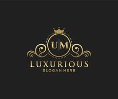 Initial UM Letter Royal Luxury Logo template in vector art for Restaurant, Royalty, Boutique, Cafe, Hotel, Heraldic, Jewelry, Fashion and other vector illustration.