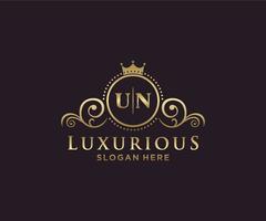 Initial UN Letter Royal Luxury Logo template in vector art for Restaurant, Royalty, Boutique, Cafe, Hotel, Heraldic, Jewelry, Fashion and other vector illustration.