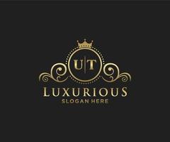 Initial UT Letter Royal Luxury Logo template in vector art for Restaurant, Royalty, Boutique, Cafe, Hotel, Heraldic, Jewelry, Fashion and other vector illustration.