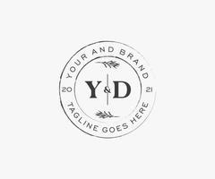 initial YD letters floral frames. Botanical feminine editable premade monoline unique decoration for greeting card, wedding invitation. vector