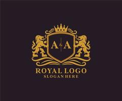 plantilla de logotipo de lujo real de león de letra aa inicial en arte vectorial para restaurante, realeza, boutique, cafetería, hotel, heráldica, joyería, moda y otras ilustraciones vectoriales. vector