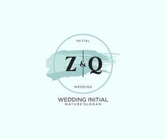 Initial ZQ Letter Beauty vector initial logo, handwriting logo of initial signature, wedding, fashion, jewerly, boutique, floral and botanical with creative template for any company or business.