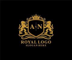 Initial AN Letter Lion Royal Luxury Logo template in vector art for Restaurant, Royalty, Boutique, Cafe, Hotel, Heraldic, Jewelry, Fashion and other vector illustration.