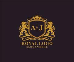 plantilla de logotipo de lujo real de león de letra aj inicial en arte vectorial para restaurante, realeza, boutique, cafetería, hotel, heráldica, joyería, moda y otras ilustraciones vectoriales. vector