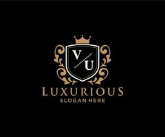 Initial VU Letter Royal Luxury Logo template in vector art for Restaurant, Royalty, Boutique, Cafe, Hotel, Heraldic, Jewelry, Fashion and other vector illustration.