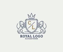 Initial CL Letter Lion Royal Luxury Logo template in vector art for Restaurant, Royalty, Boutique, Cafe, Hotel, Heraldic, Jewelry, Fashion and other vector illustration.