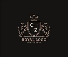 Initial CZ Letter Lion Royal Luxury Logo template in vector art for Restaurant, Royalty, Boutique, Cafe, Hotel, Heraldic, Jewelry, Fashion and other vector illustration.