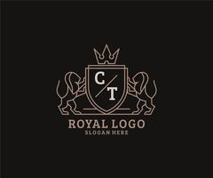 Initial CT Letter Lion Royal Luxury Logo template in vector art for Restaurant, Royalty, Boutique, Cafe, Hotel, Heraldic, Jewelry, Fashion and other vector illustration.