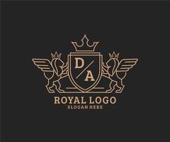 Initial DA Letter Lion Royal Luxury Heraldic,Crest Logo template in vector art for Restaurant, Royalty, Boutique, Cafe, Hotel, Heraldic, Jewelry, Fashion and other vector illustration.