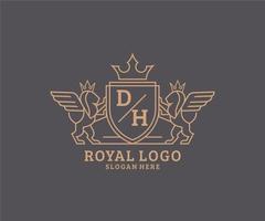 Initial DH Letter Lion Royal Luxury Heraldic,Crest Logo template in vector art for Restaurant, Royalty, Boutique, Cafe, Hotel, Heraldic, Jewelry, Fashion and other vector illustration.