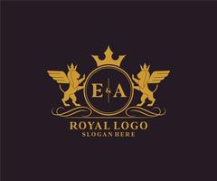 Initial EA Letter Lion Royal Luxury Heraldic,Crest Logo template in vector art for Restaurant, Royalty, Boutique, Cafe, Hotel, Heraldic, Jewelry, Fashion and other vector illustration.