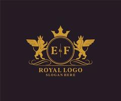 Initial EF Letter Lion Royal Luxury Heraldic,Crest Logo template in vector art for Restaurant, Royalty, Boutique, Cafe, Hotel, Heraldic, Jewelry, Fashion and other vector illustration.