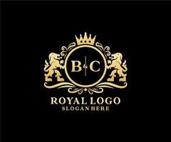 Initial BC Letter Lion Royal Luxury Logo template in vector art for Restaurant, Royalty, Boutique, Cafe, Hotel, Heraldic, Jewelry, Fashion and other vector illustration.