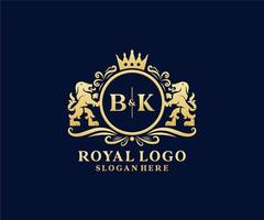 Initial BK Letter Lion Royal Luxury Logo template in vector art for Restaurant, Royalty, Boutique, Cafe, Hotel, Heraldic, Jewelry, Fashion and other vector illustration.