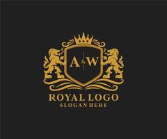 Initial AW Letter Lion Royal Luxury Logo template in vector art for Restaurant, Royalty, Boutique, Cafe, Hotel, Heraldic, Jewelry, Fashion and other vector illustration.