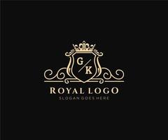 Initial GK Letter Luxurious Brand Logo Template, for Restaurant, Royalty, Boutique, Cafe, Hotel, Heraldic, Jewelry, Fashion and other vector illustration.