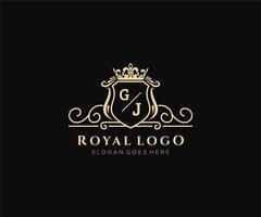 Initial GJ Letter Luxurious Brand Logo Template, for Restaurant, Royalty, Boutique, Cafe, Hotel, Heraldic, Jewelry, Fashion and other vector illustration.