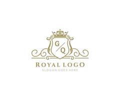 Initial GQ Letter Luxurious Brand Logo Template, for Restaurant, Royalty, Boutique, Cafe, Hotel, Heraldic, Jewelry, Fashion and other vector illustration.