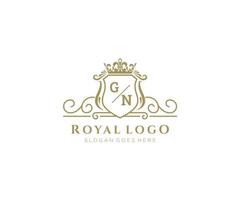 Initial GN Letter Luxurious Brand Logo Template, for Restaurant, Royalty, Boutique, Cafe, Hotel, Heraldic, Jewelry, Fashion and other vector illustration.