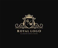 Initial GW Letter Luxurious Brand Logo Template, for Restaurant, Royalty, Boutique, Cafe, Hotel, Heraldic, Jewelry, Fashion and other vector illustration.