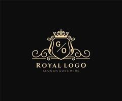 Initial GO Letter Luxurious Brand Logo Template, for Restaurant, Royalty, Boutique, Cafe, Hotel, Heraldic, Jewelry, Fashion and other vector illustration.