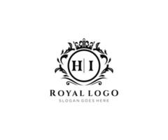 Initial HI Letter Luxurious Brand Logo Template, for Restaurant, Royalty, Boutique, Cafe, Hotel, Heraldic, Jewelry, Fashion and other vector illustration.