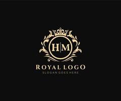 Initial HM Letter Luxurious Brand Logo Template, for Restaurant, Royalty, Boutique, Cafe, Hotel, Heraldic, Jewelry, Fashion and other vector illustration.