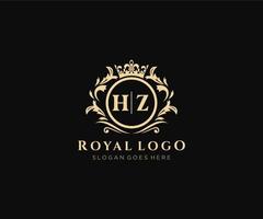 inicial hz letra lujoso marca logo plantilla, para restaurante, realeza, boutique, cafetería, hotel, heráldico, joyas, Moda y otro vector ilustración.