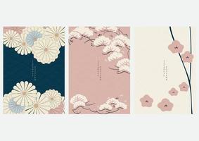 japonés antecedentes con camelia flor elemento vector. resumen Arte modelo con asiático icono elementos. floral modelo con bonsai árbol en Clásico estilo. vector