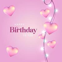 Happy birthday greeting card with realistic heart and garland vector