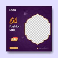 Eid fashion sale banner and social media post Template, Ramadan Kareem theme Sale square flyer and banner. Big sale bundle Eid ads post, Greeting card Islamic background design with Lantern, Half Moon vector