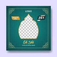 Eid fashion sale banner and social media post Template, Ramadan Kareem theme Sale square flyer and banner. Big sale bundle Eid ads post, Greeting card Islamic background design with Lantern, Half Moon vector